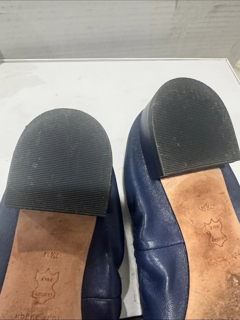 Tory Burch Navy Leather Ballet Flats with Gold Logo Discs